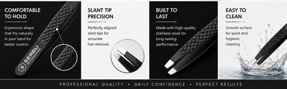 Slant Tip Tweezers – Precision Eyebrow Hair Remover, Stainless Steel Tweezer, Precision Tweezers for Ingrown Hair, Tweezers for Men & Women (Black)