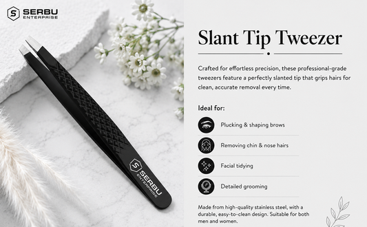 Slant Tip Tweezers – Precision Eyebrow Hair Remover, Stainless Steel Tweezer, Precision Tweezers for Ingrown Hair, Tweezers for Men & Women (Black)