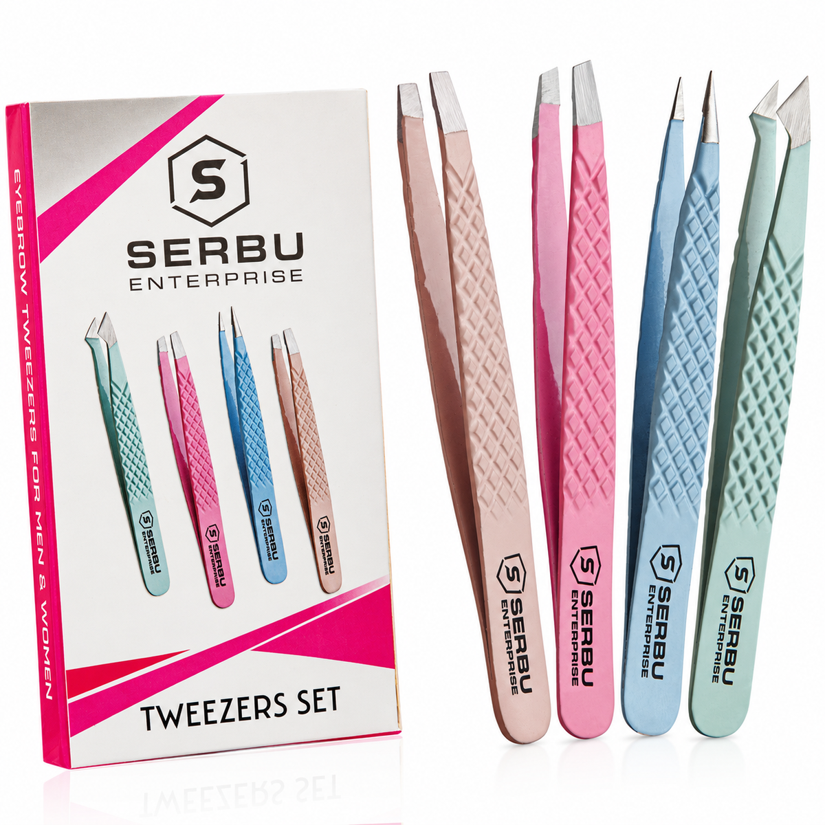 4 Pcs Professional Tweezers Set – Stainless Steel Precision Eyebrow Tweezers